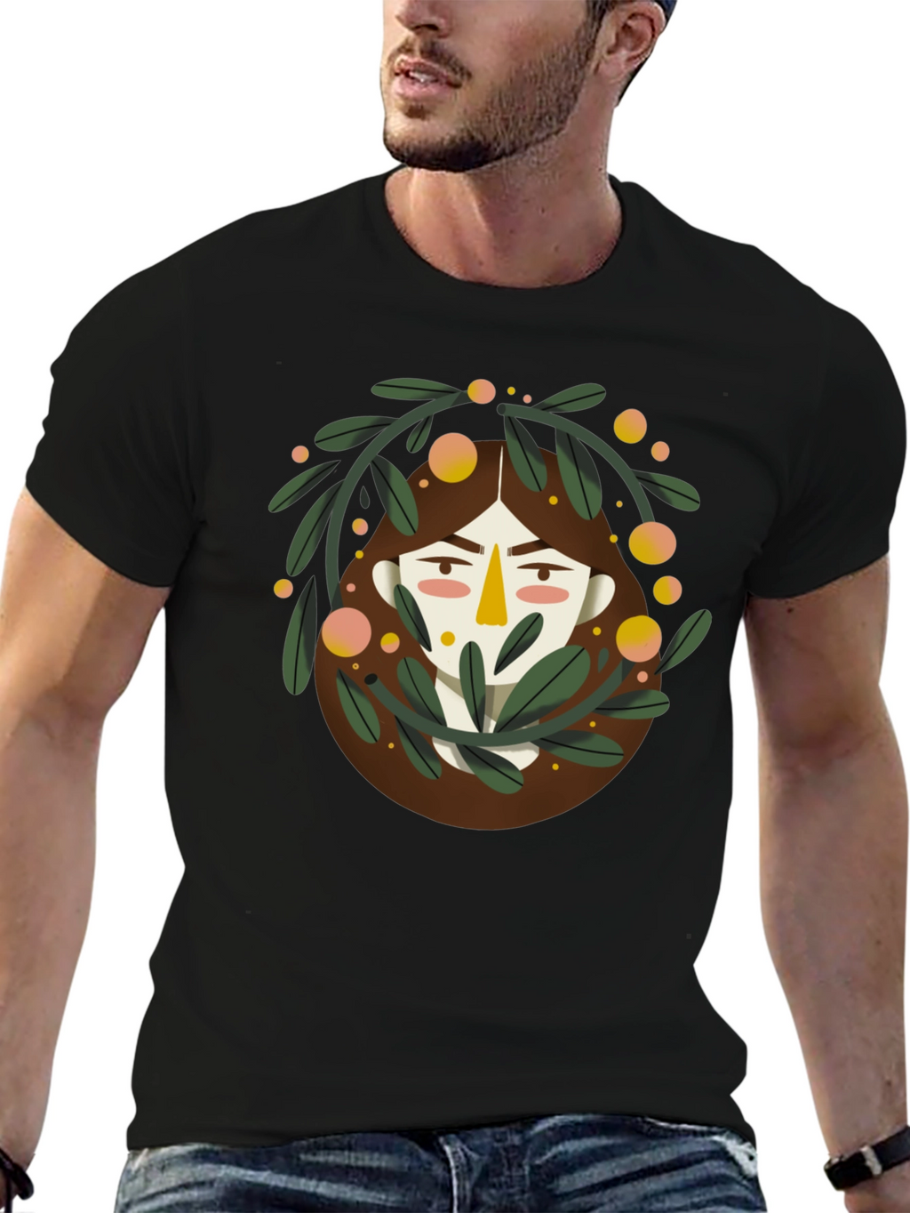 Artistic Graphic Print Black T-Shirt