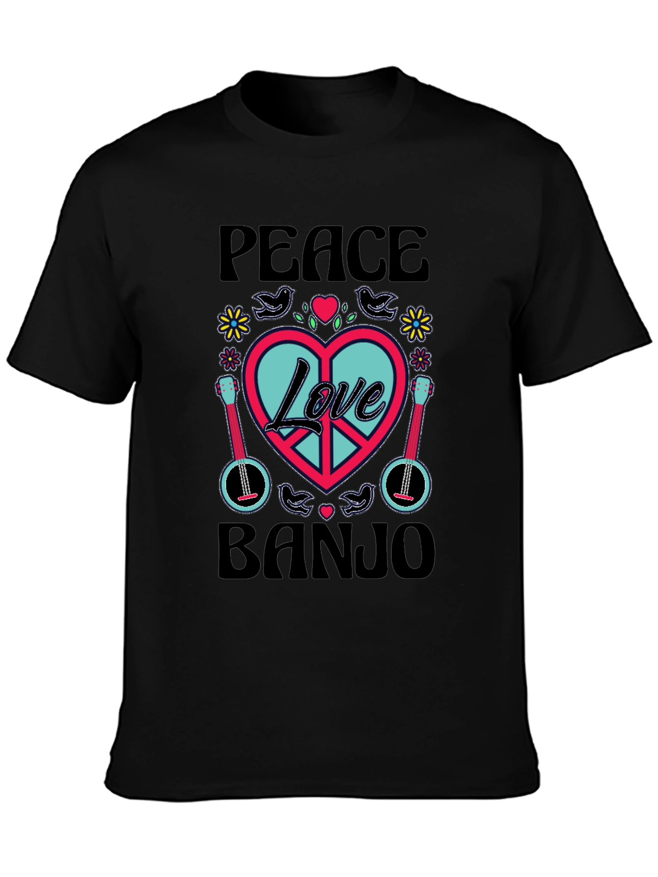 Peace Love Banjo T-Shirt - Retro Style