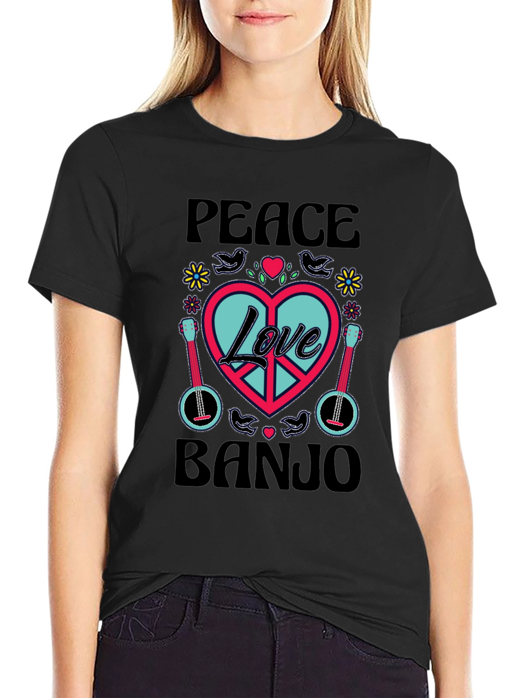 Peace Love Banjo T-Shirt - Retro Style