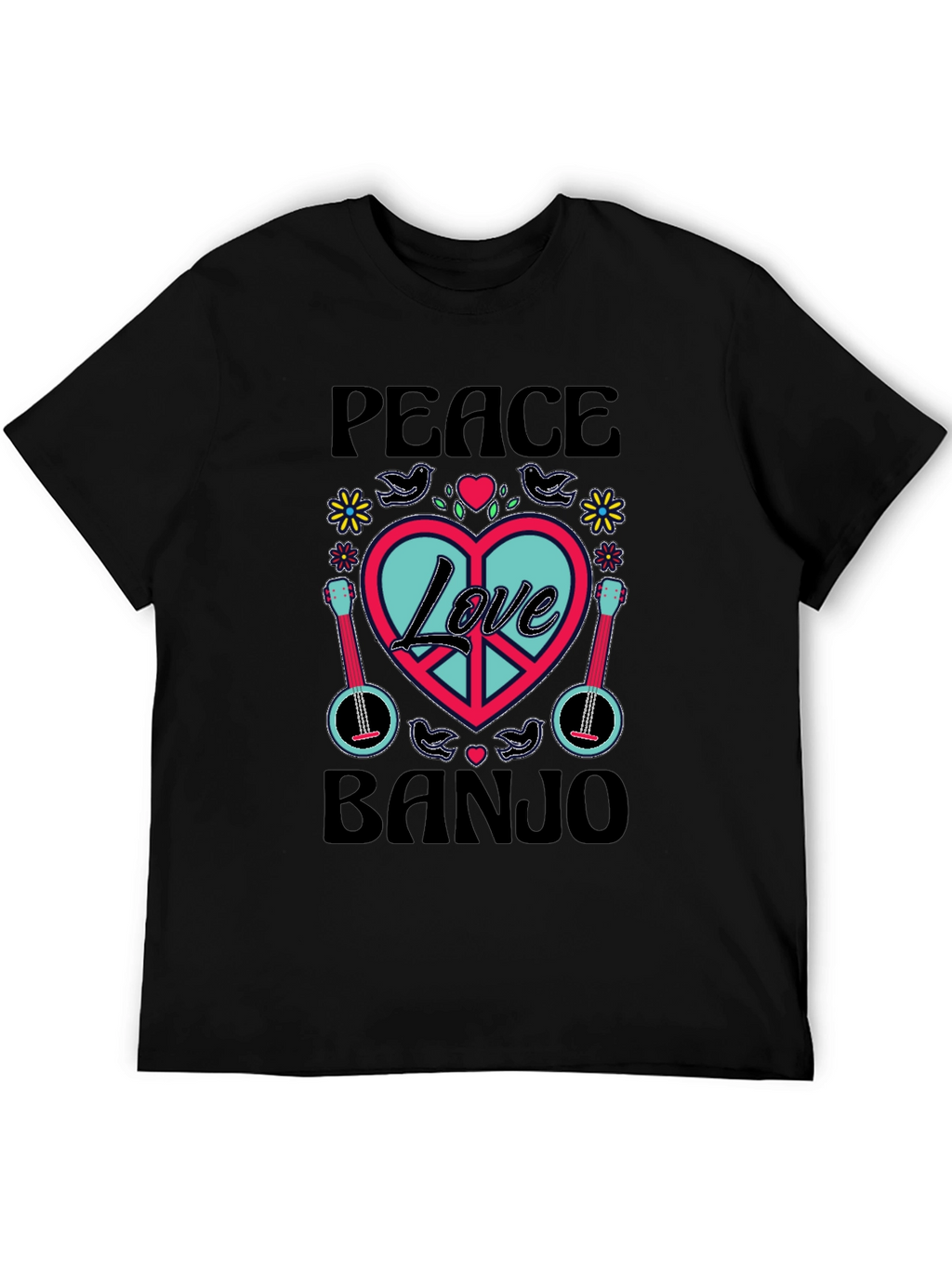 Peace Love Banjo T-Shirt - Retro Style