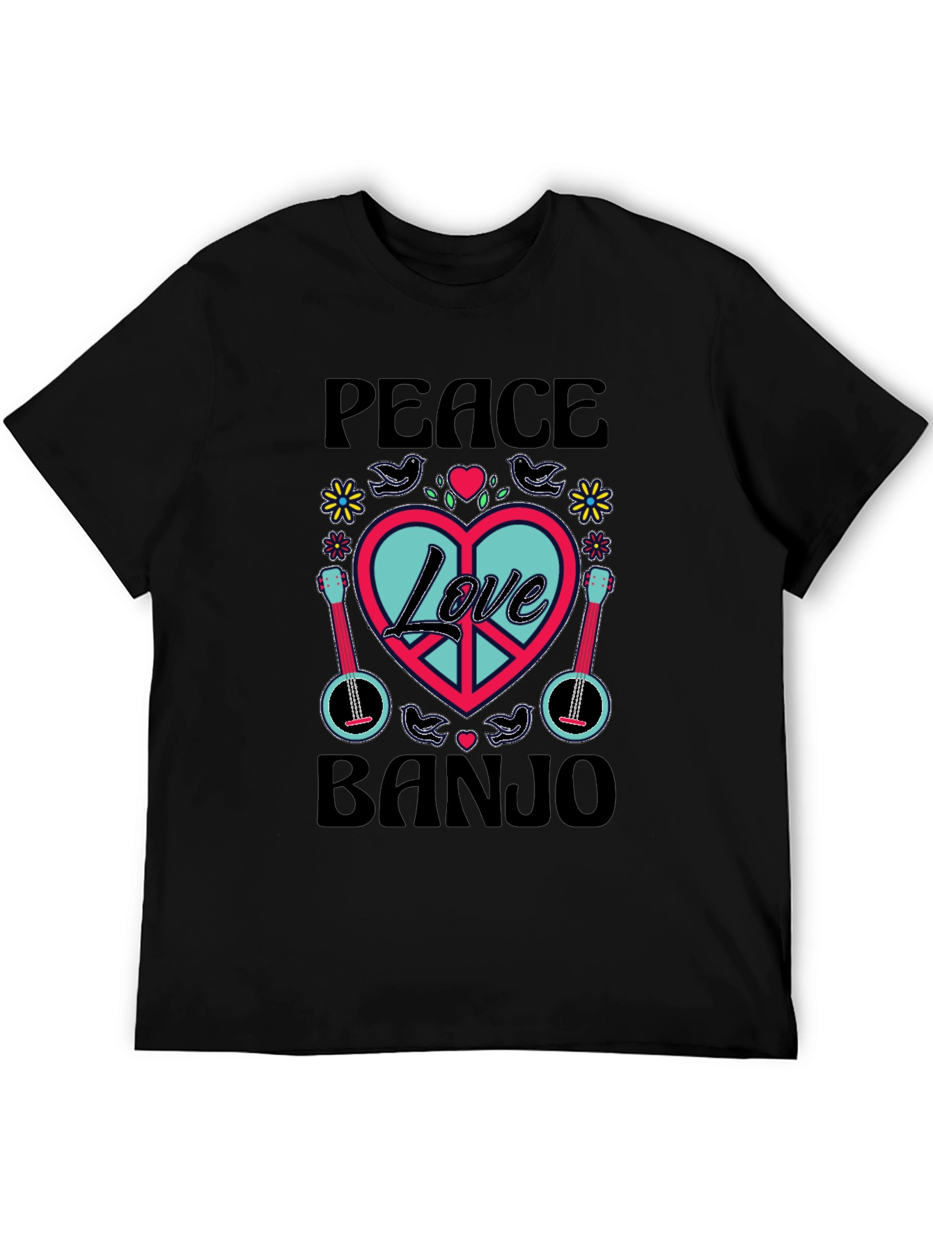 Peace Love Banjo T-Shirt - Retro Style