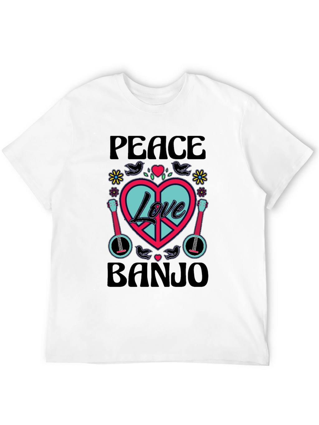 Peace Love Banjo T-Shirt - Retro Style