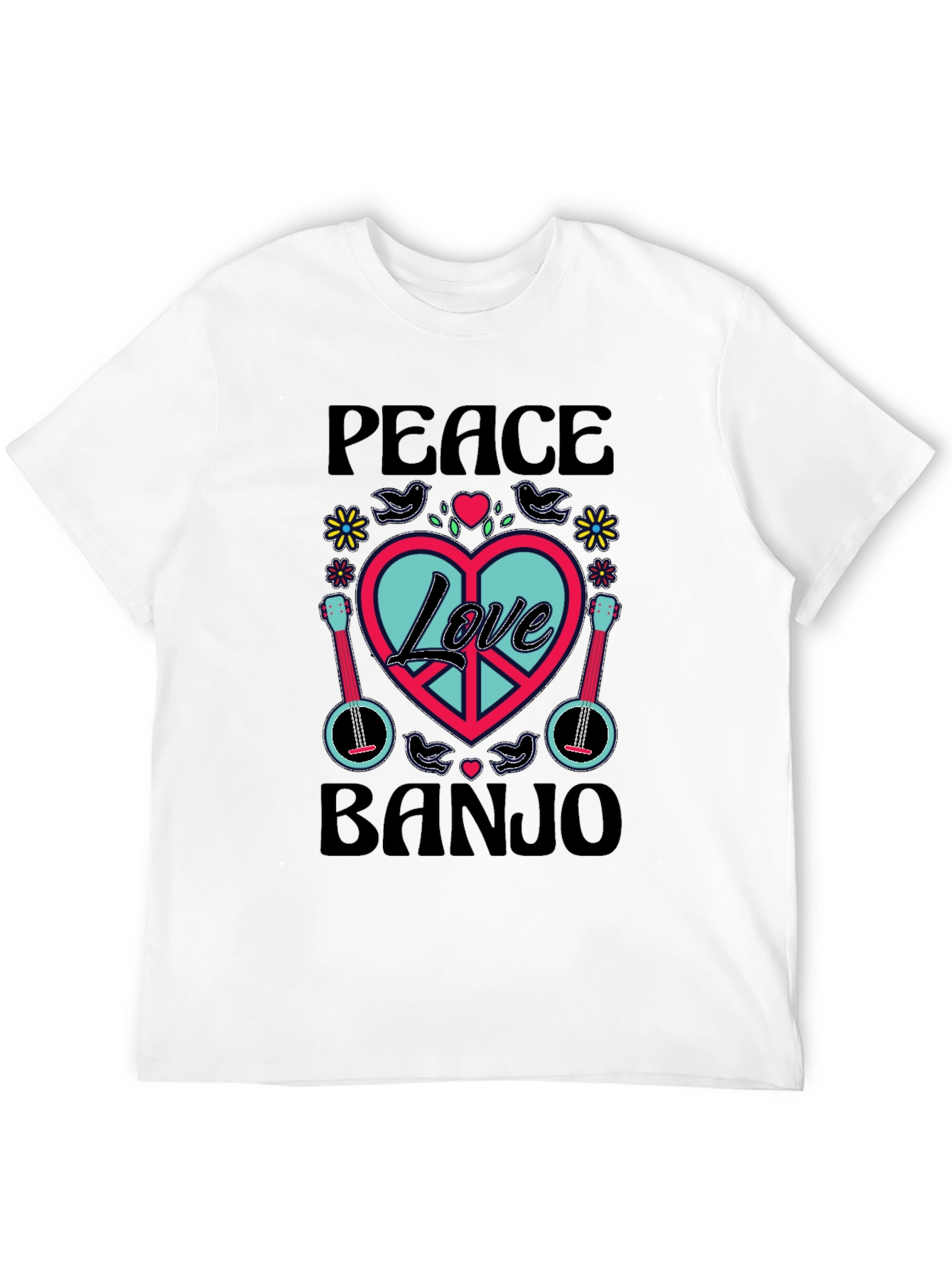 Peace Love Banjo T-Shirt - Retro Style