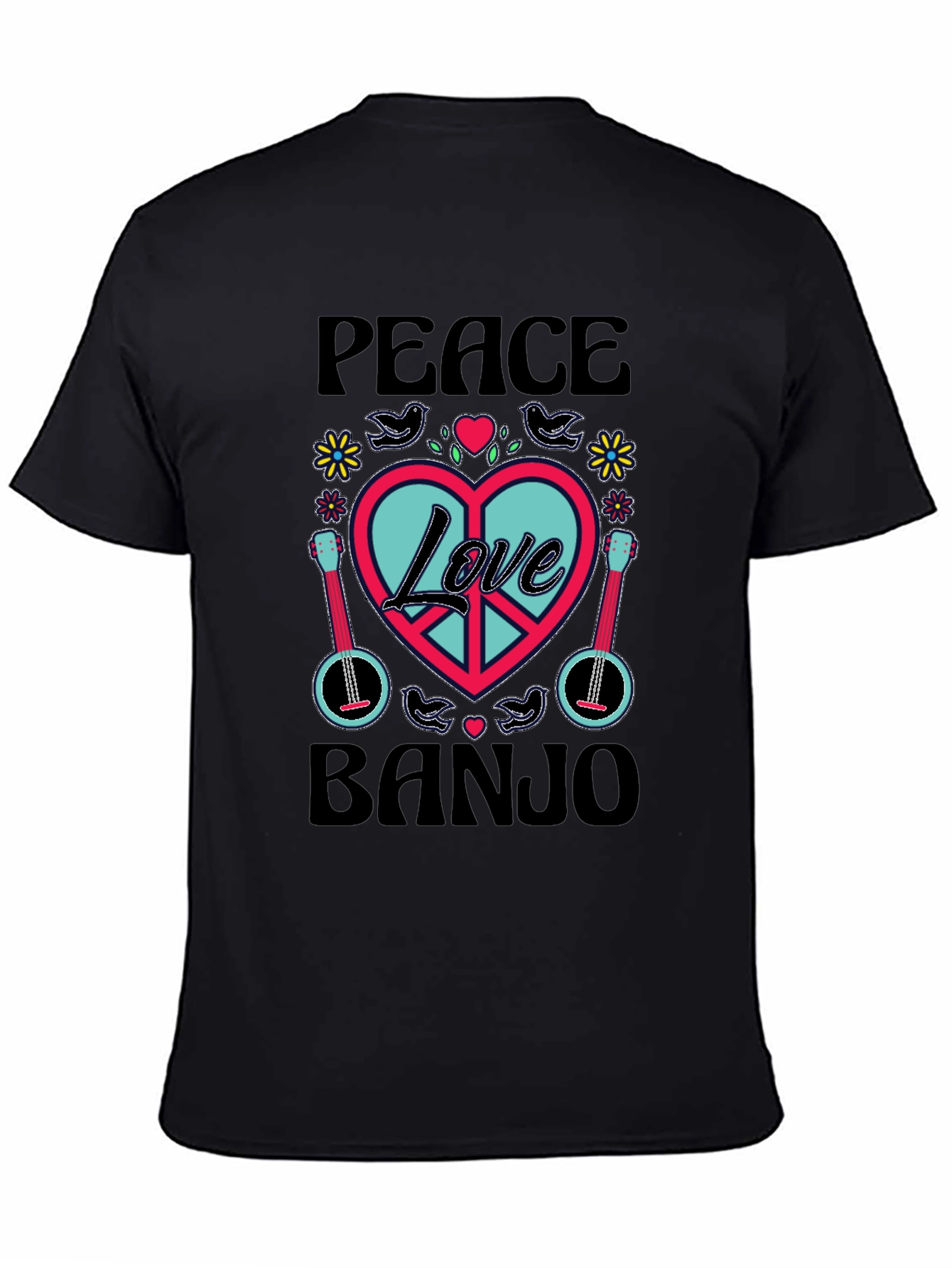 Peace Love Banjo T-Shirt - Retro Style