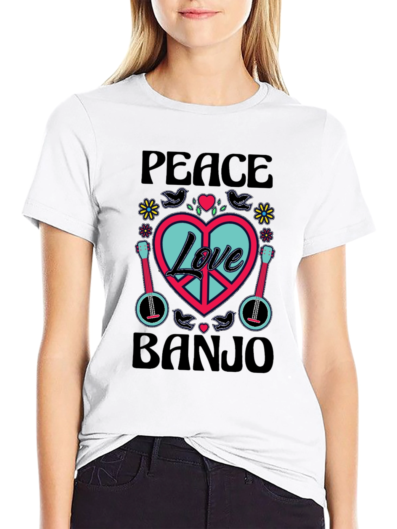 Peace Love Banjo T-Shirt - Retro Style