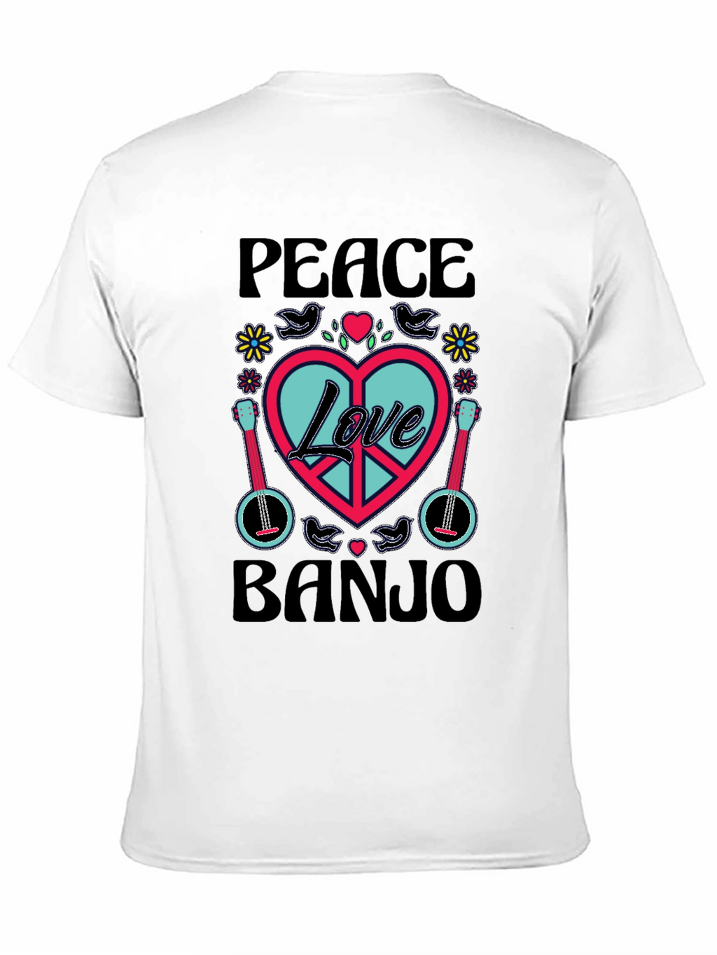 Peace Love Banjo T-Shirt - Retro Style