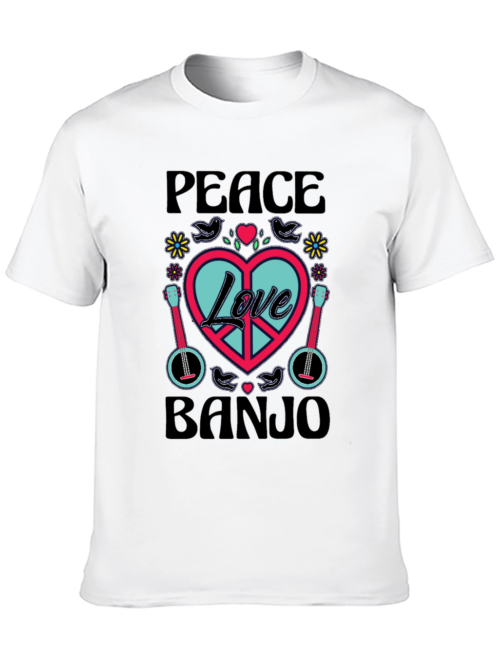 Peace Love Banjo T-Shirt - Retro Style