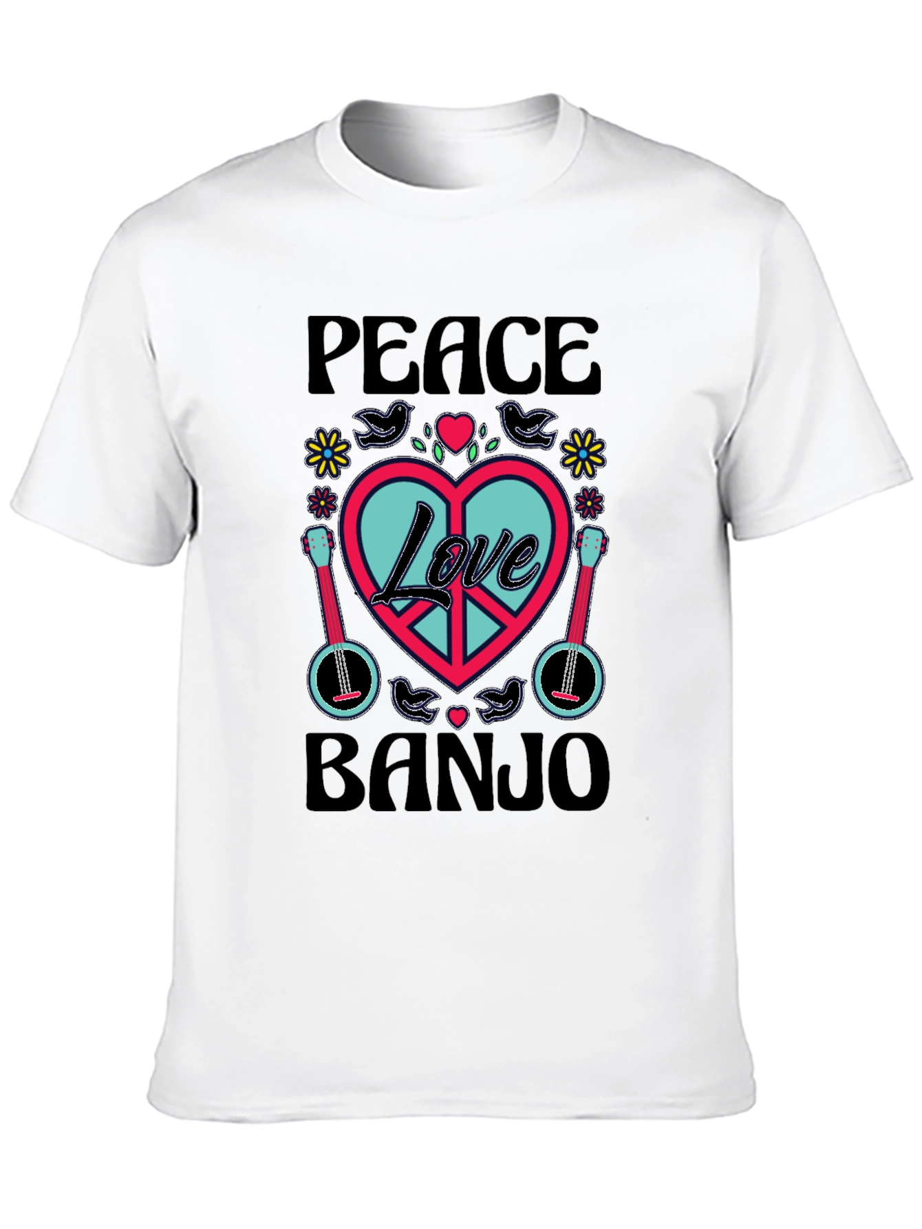 Peace Love Banjo T-Shirt - Retro Style