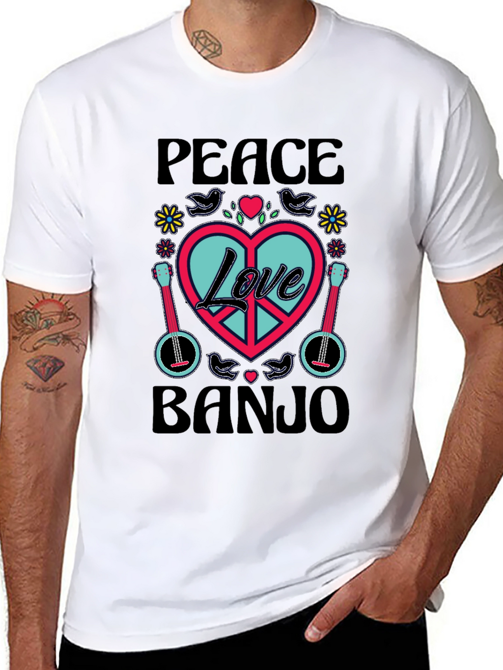 Peace Love Banjo T-Shirt - Retro Style