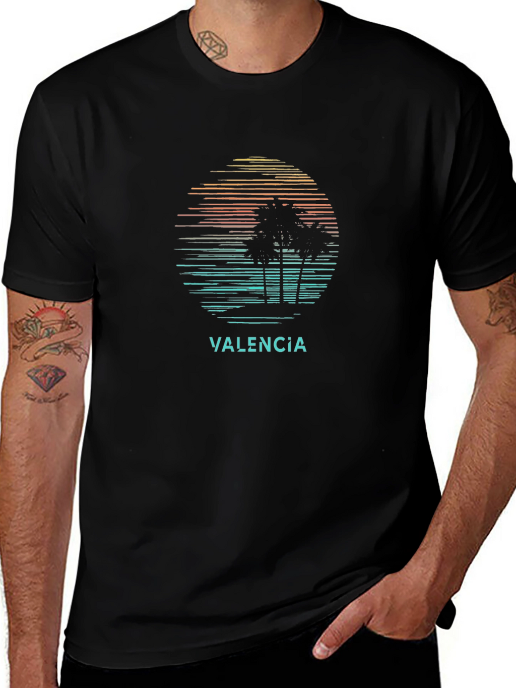 Valencia Palm Sunset Graphic Tee - Black