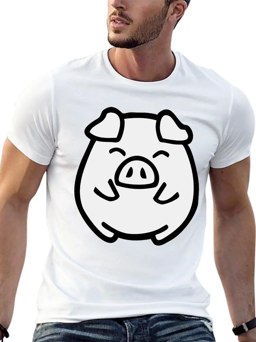 Cute Pig Graphic Black T-Shirt