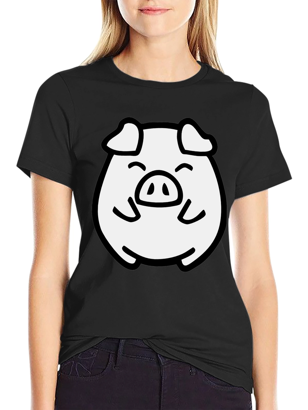 Cute Pig Graphic Black T-Shirt