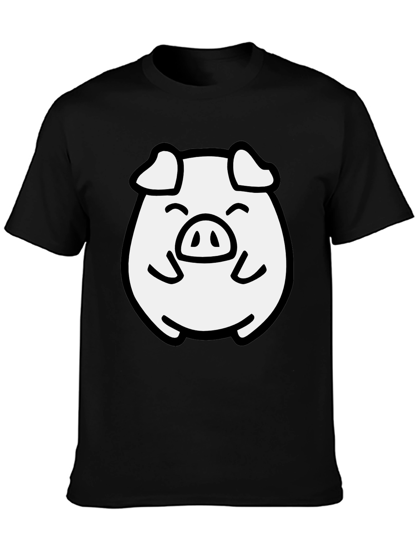 Cute Pig Graphic Black T-Shirt