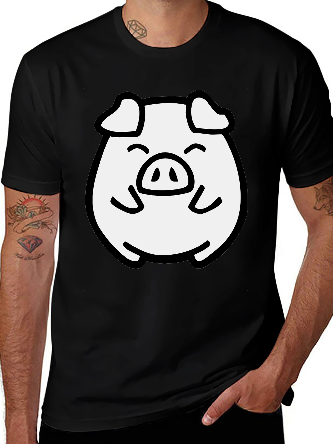 Cute Pig Graphic Black T-Shirt