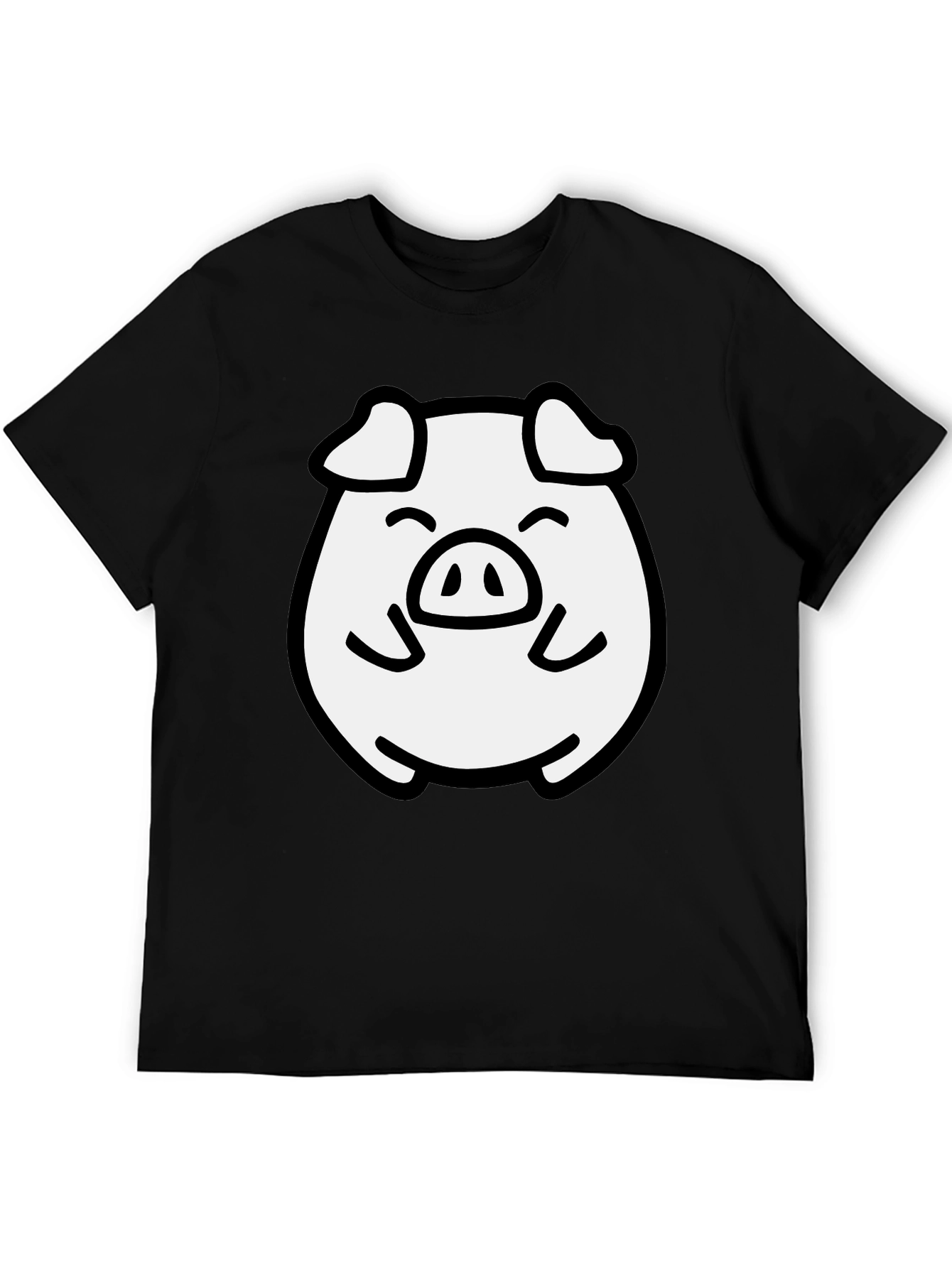 Cute Pig Graphic Black T-Shirt