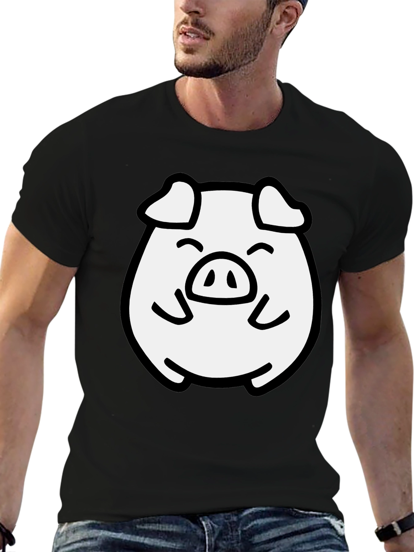 Cute Pig Graphic Black T-Shirt
