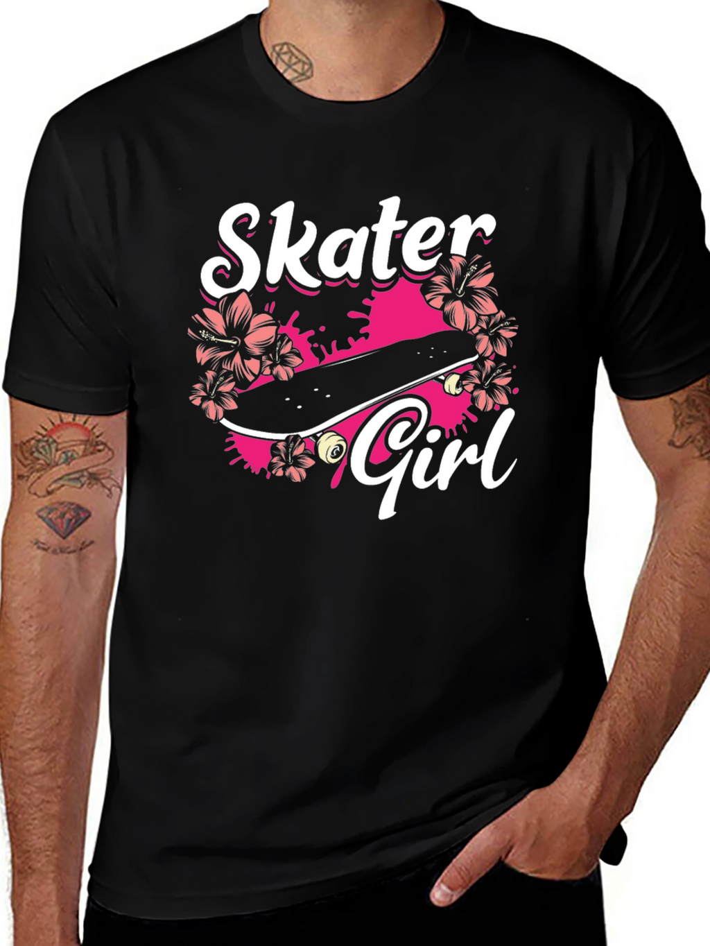 Skater Girl Graphic Tee - Black Cotton T-Shirt
