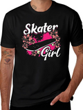 Skater Girl Graphic Tee - Black Cotton T-Shirt