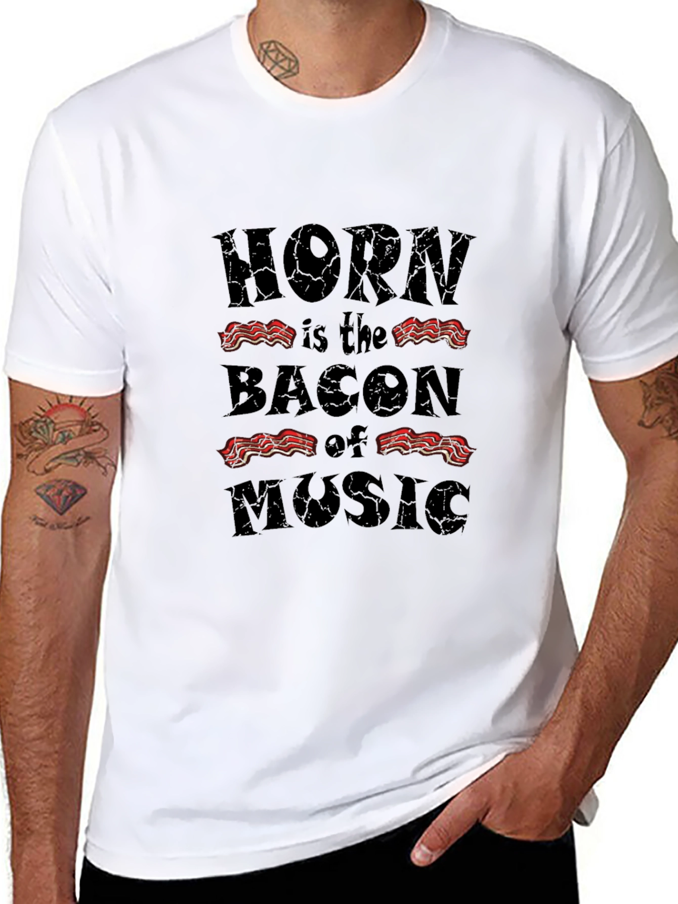 Horn is the Bacon of Music Black T-Shirt