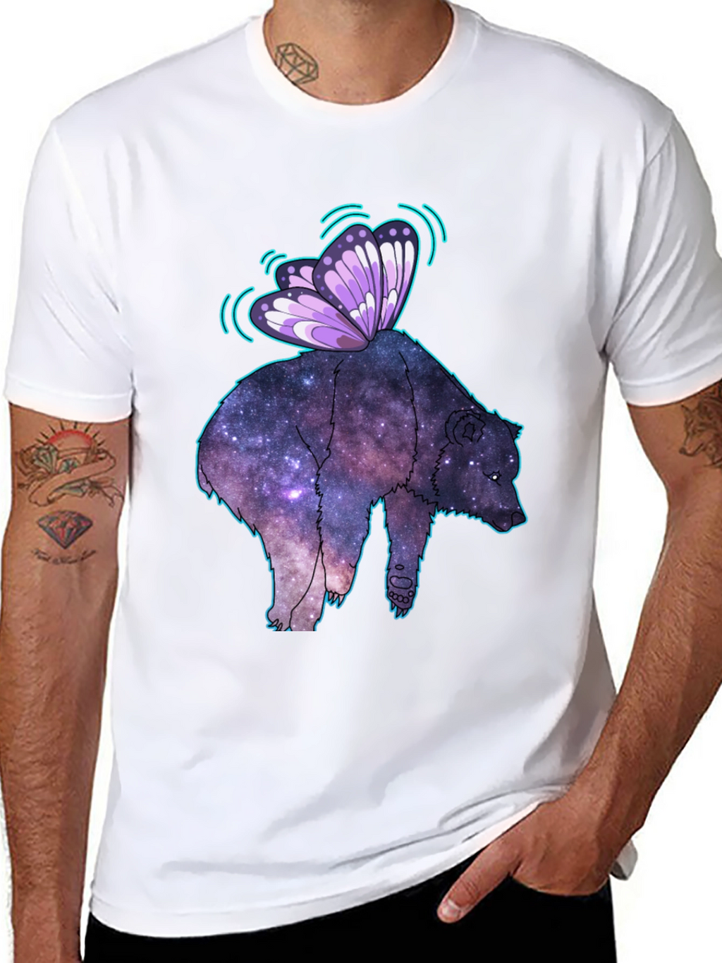Cosmic Bear Butterfly T-Shirt - Galaxy Animal Tee
