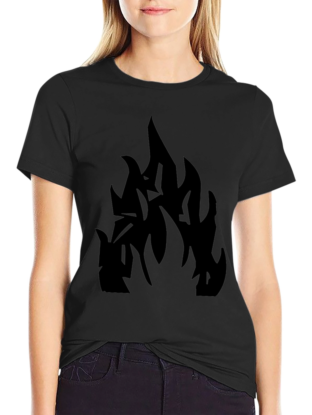 Black T-Shirt with Abstract Flame Design