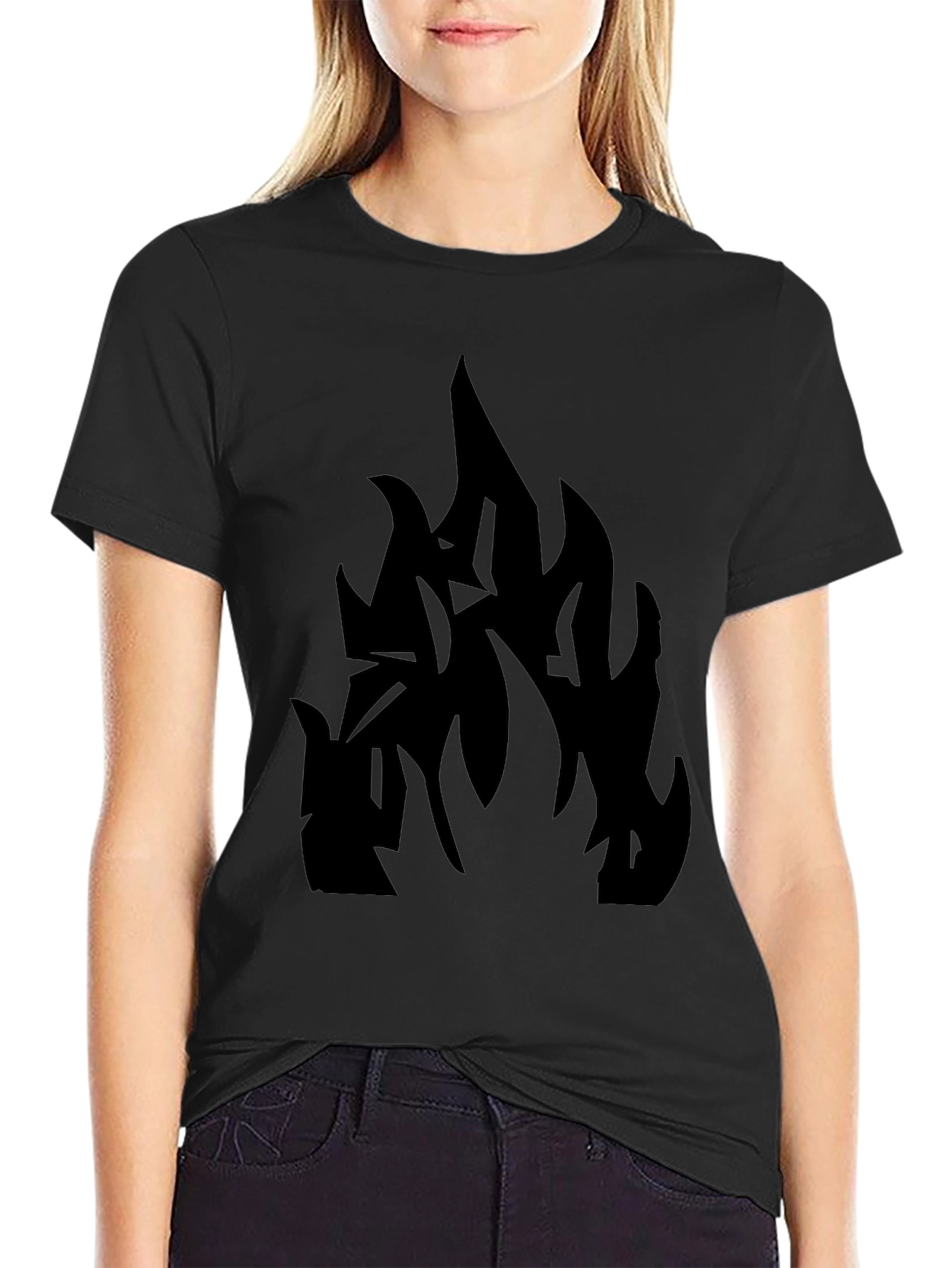 Black T-Shirt with Abstract Flame Design