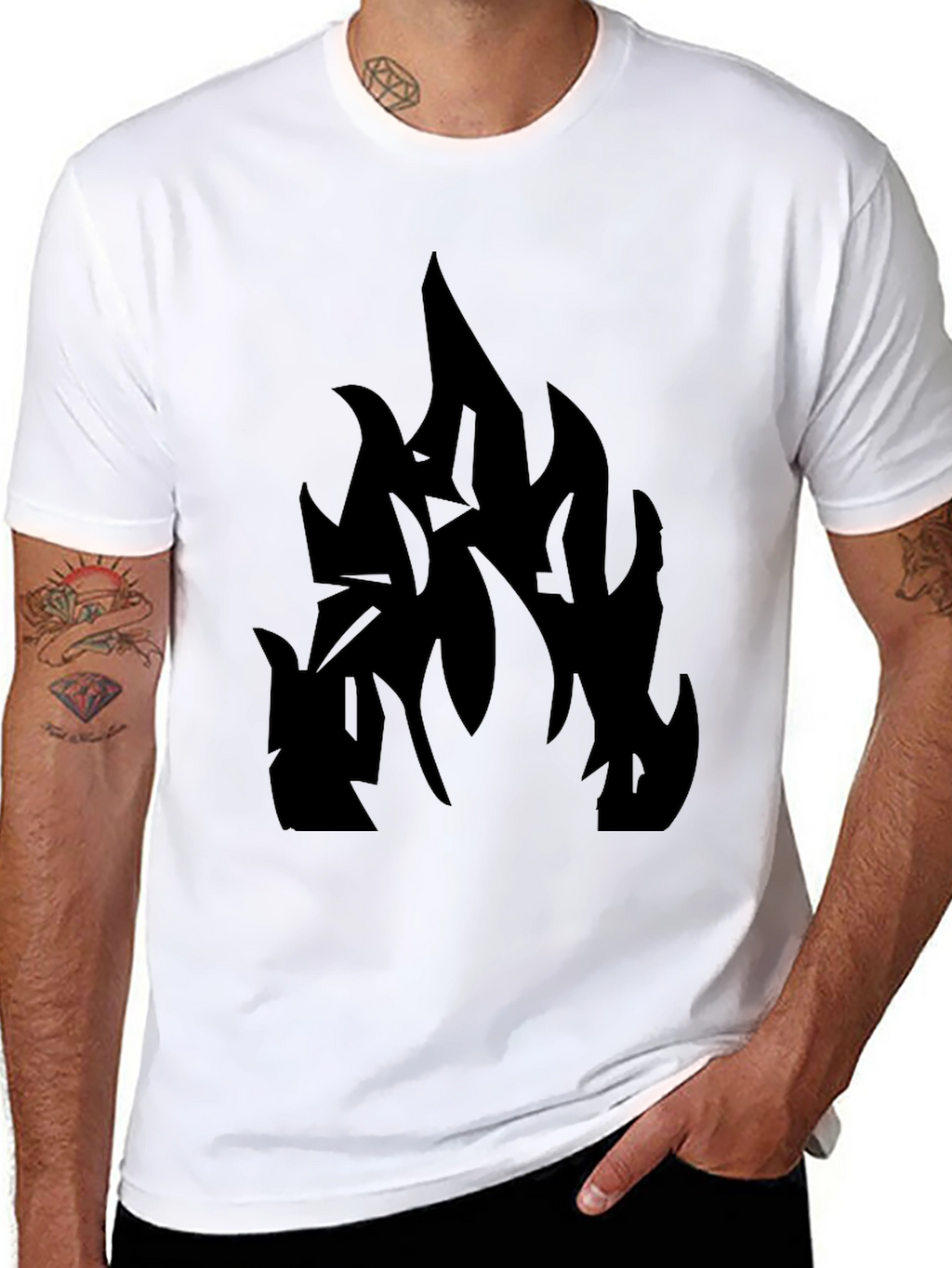 Black T-Shirt with Abstract Flame Design