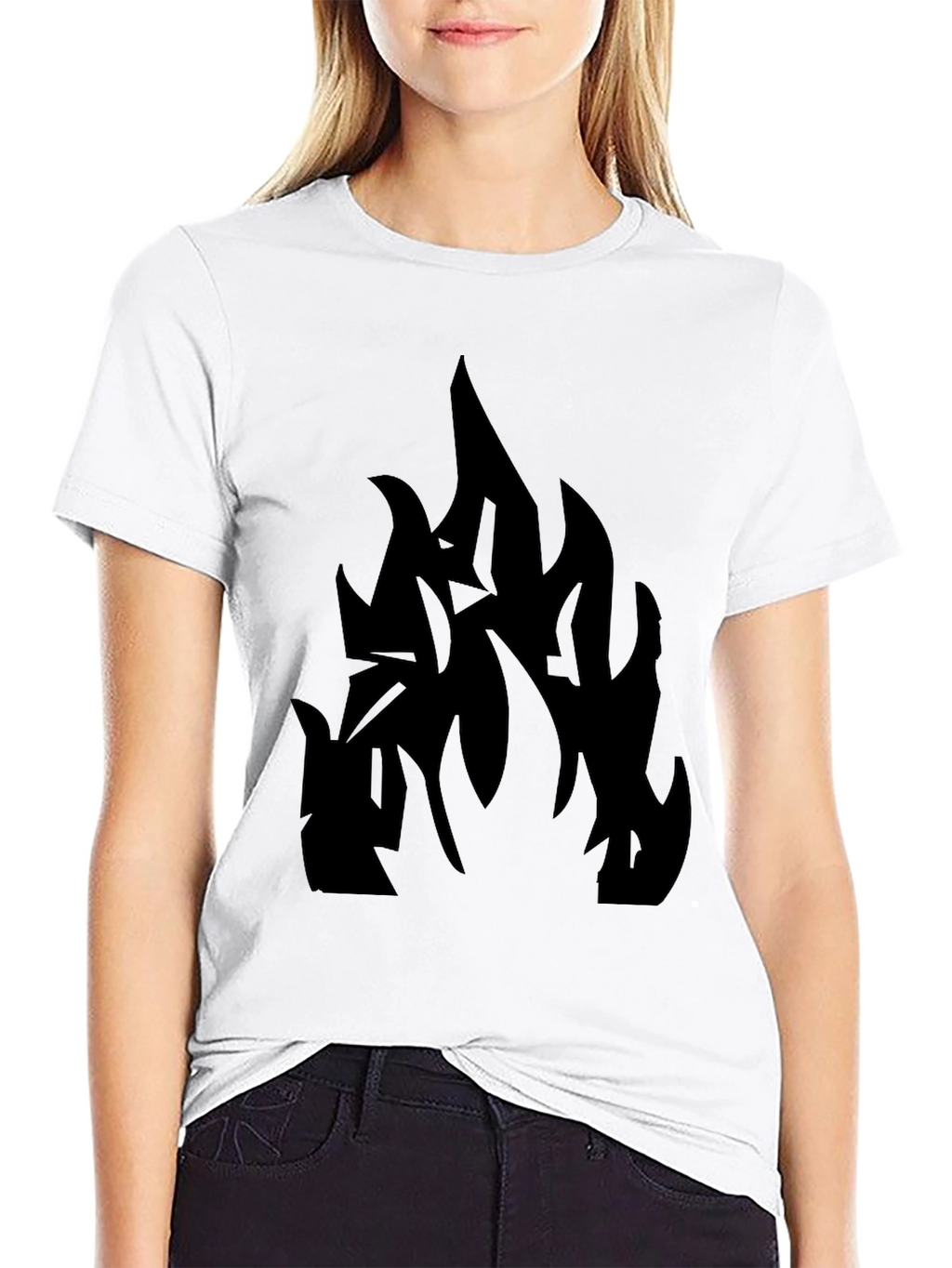 Black T-Shirt with Abstract Flame Design