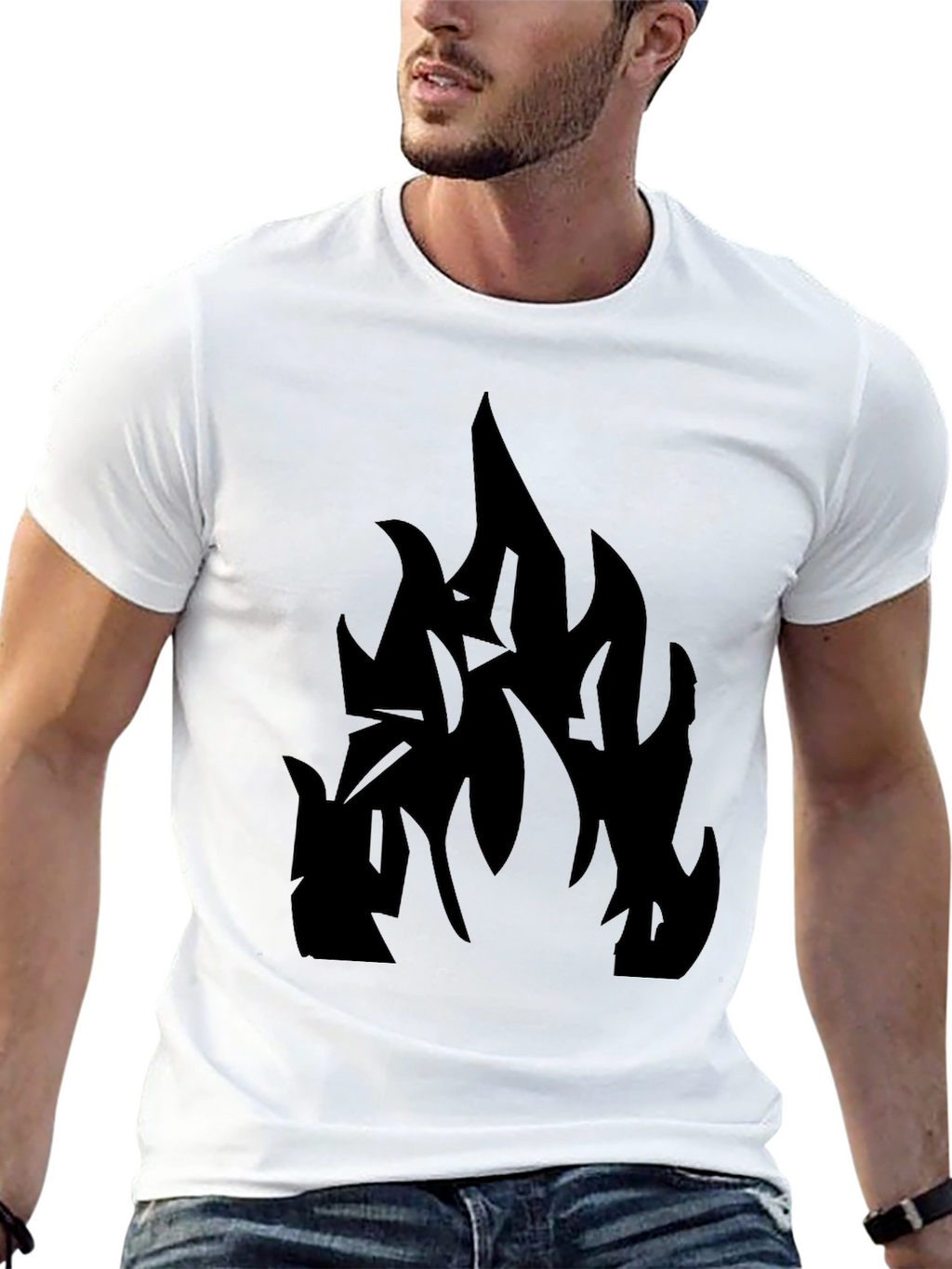 Black T-Shirt with Abstract Flame Design