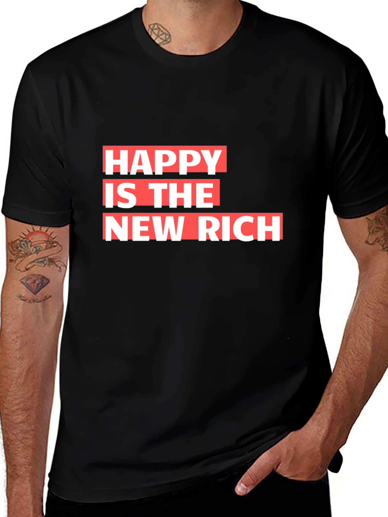 Happy is the New Rich Graphic Tee - Black