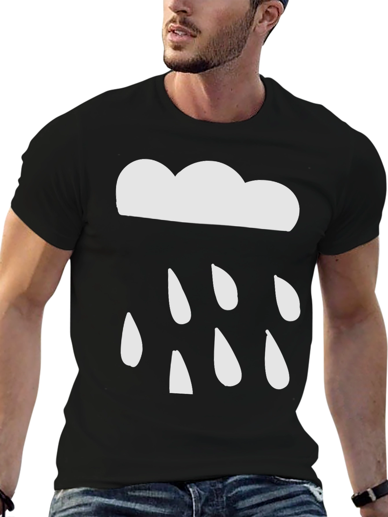 Cloud Raindrop Graphic Tee - Black Casual T-Shirt