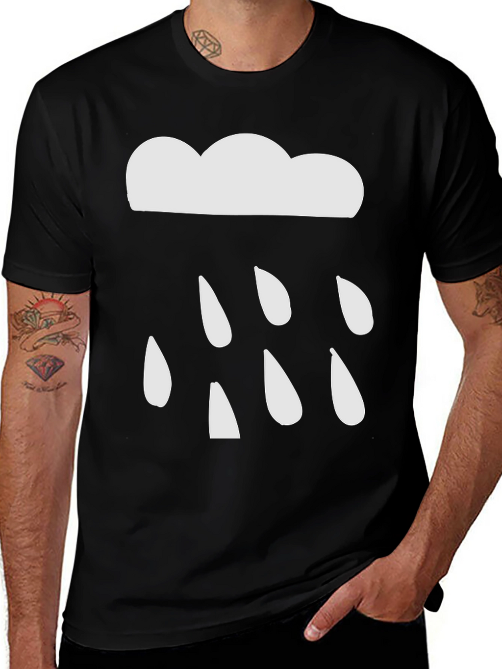 Cloud Raindrop Graphic Tee - Black Casual T-Shirt