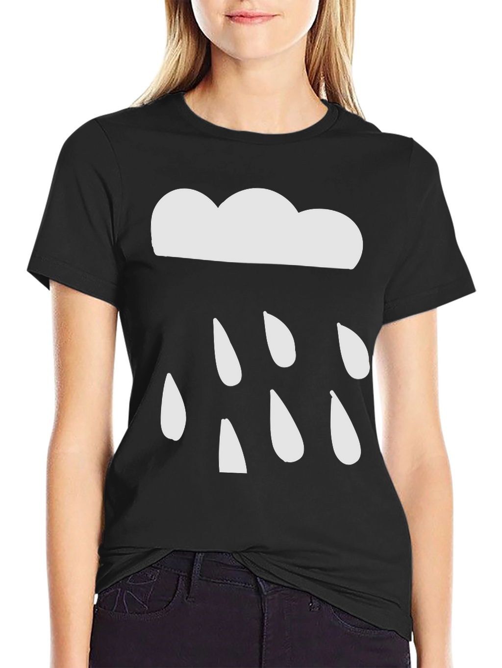 Cloud Raindrop Graphic Tee - Black Casual T-Shirt
