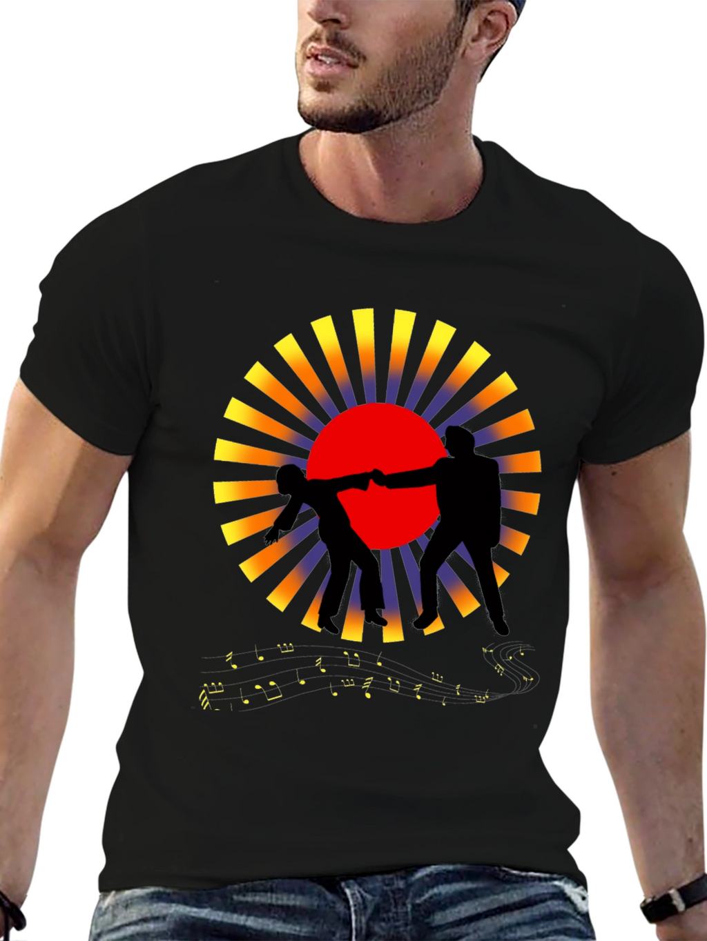 Sunset Fist Bump Black Graphic Tee