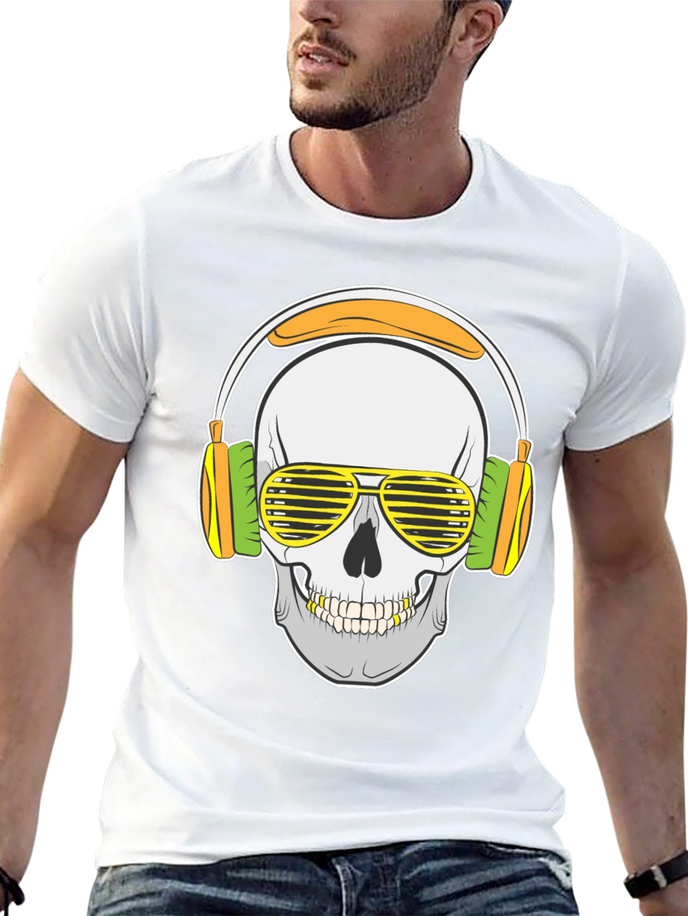 Skull with Headphones Graphic T-Shirt