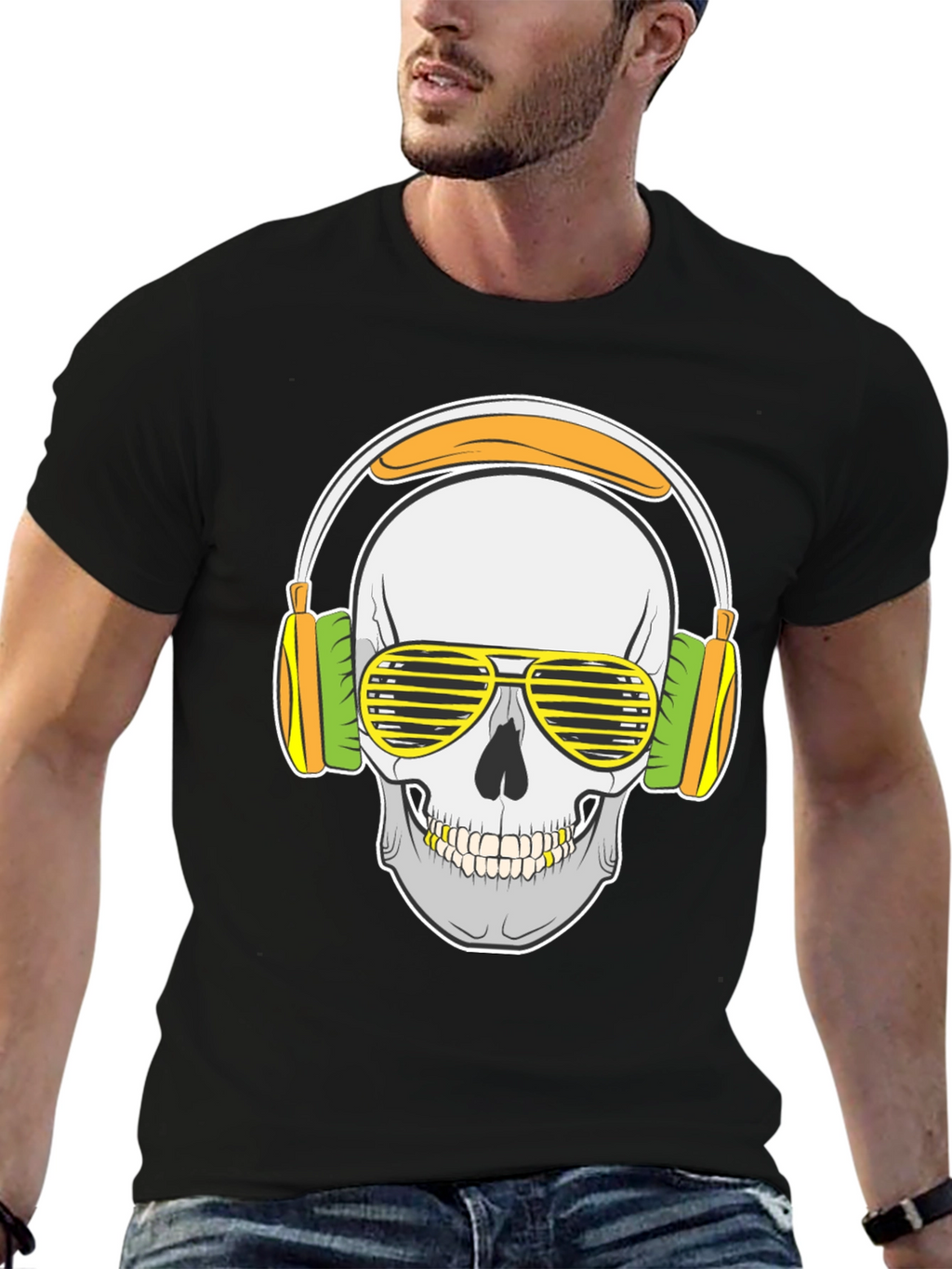 Skull with Headphones Graphic T-Shirt