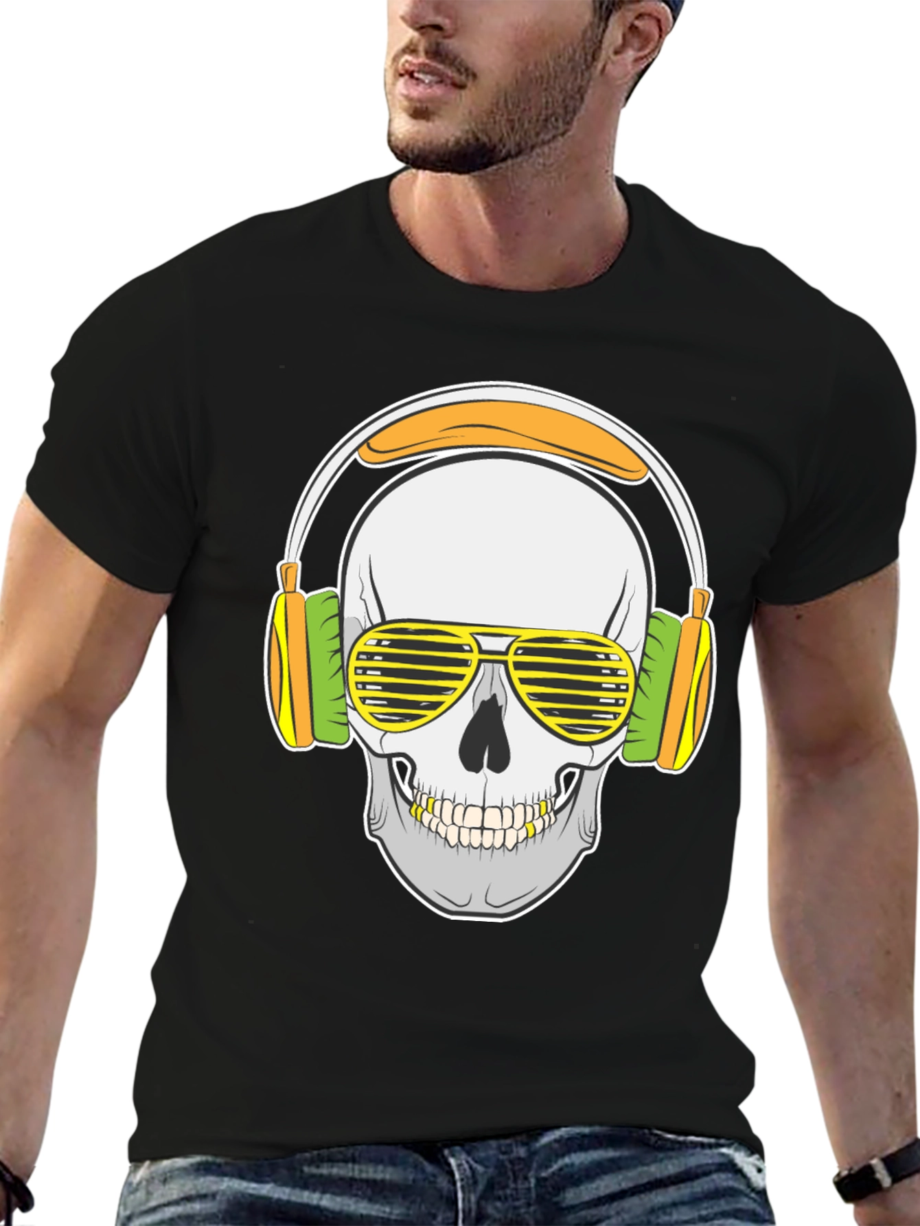 Skull with Headphones Graphic T-Shirt