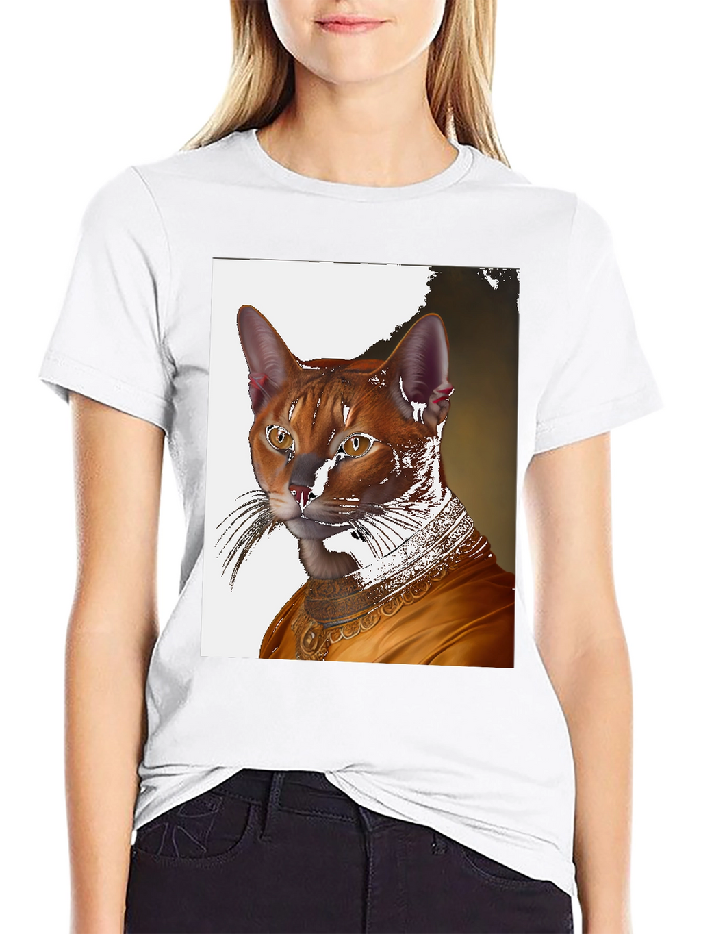 Regal Cat Portrait Tee - Unique Artistic Design