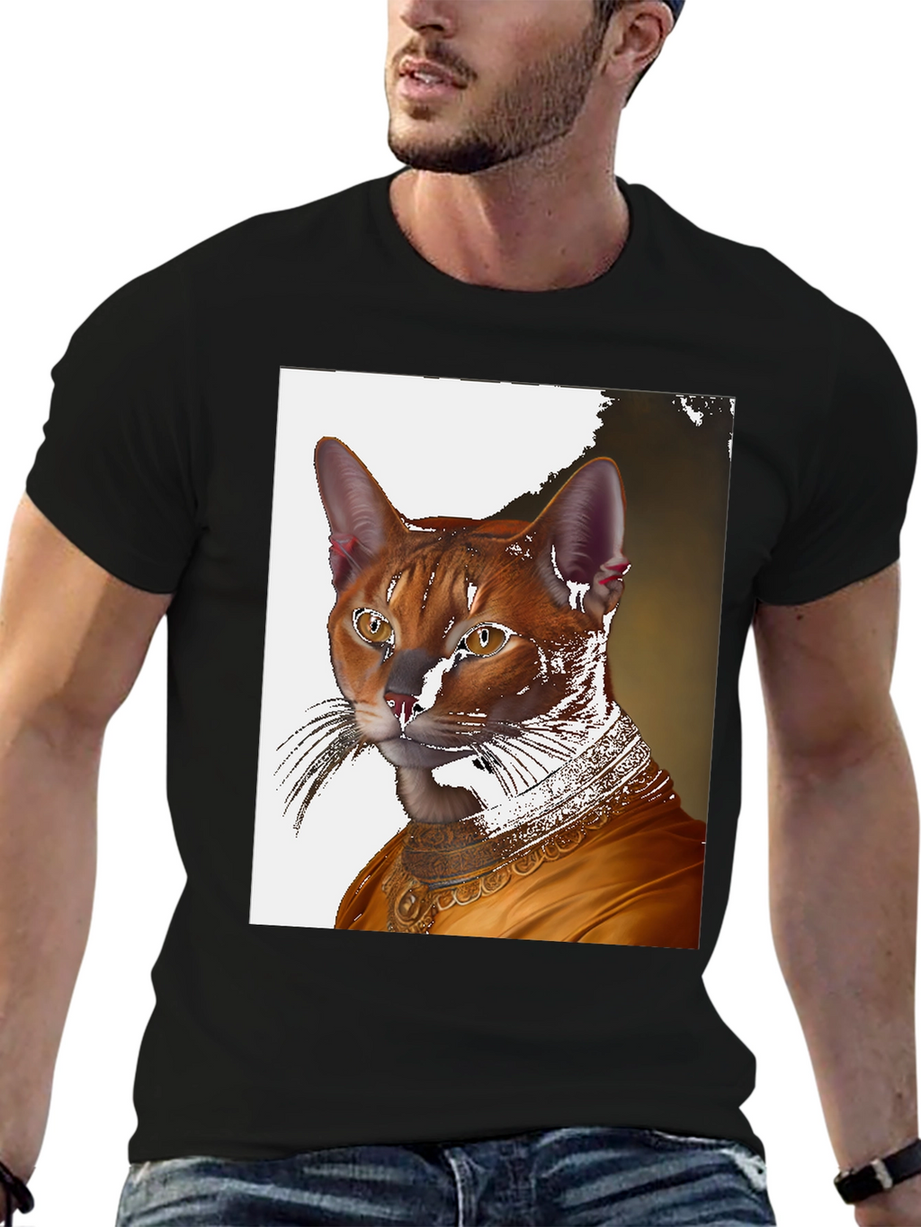 Regal Cat Portrait Tee - Unique Artistic Design