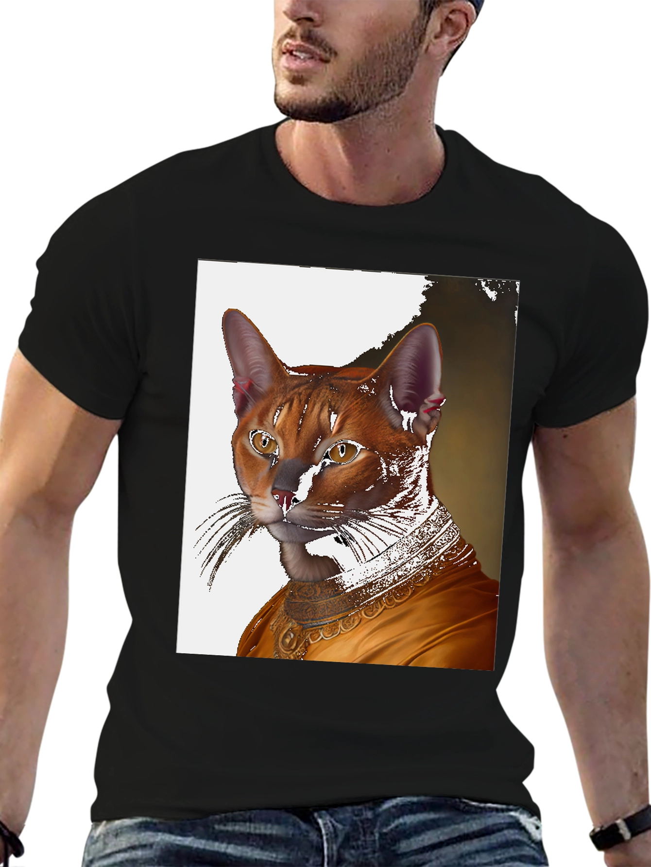 Regal Cat Portrait Tee - Unique Artistic Design