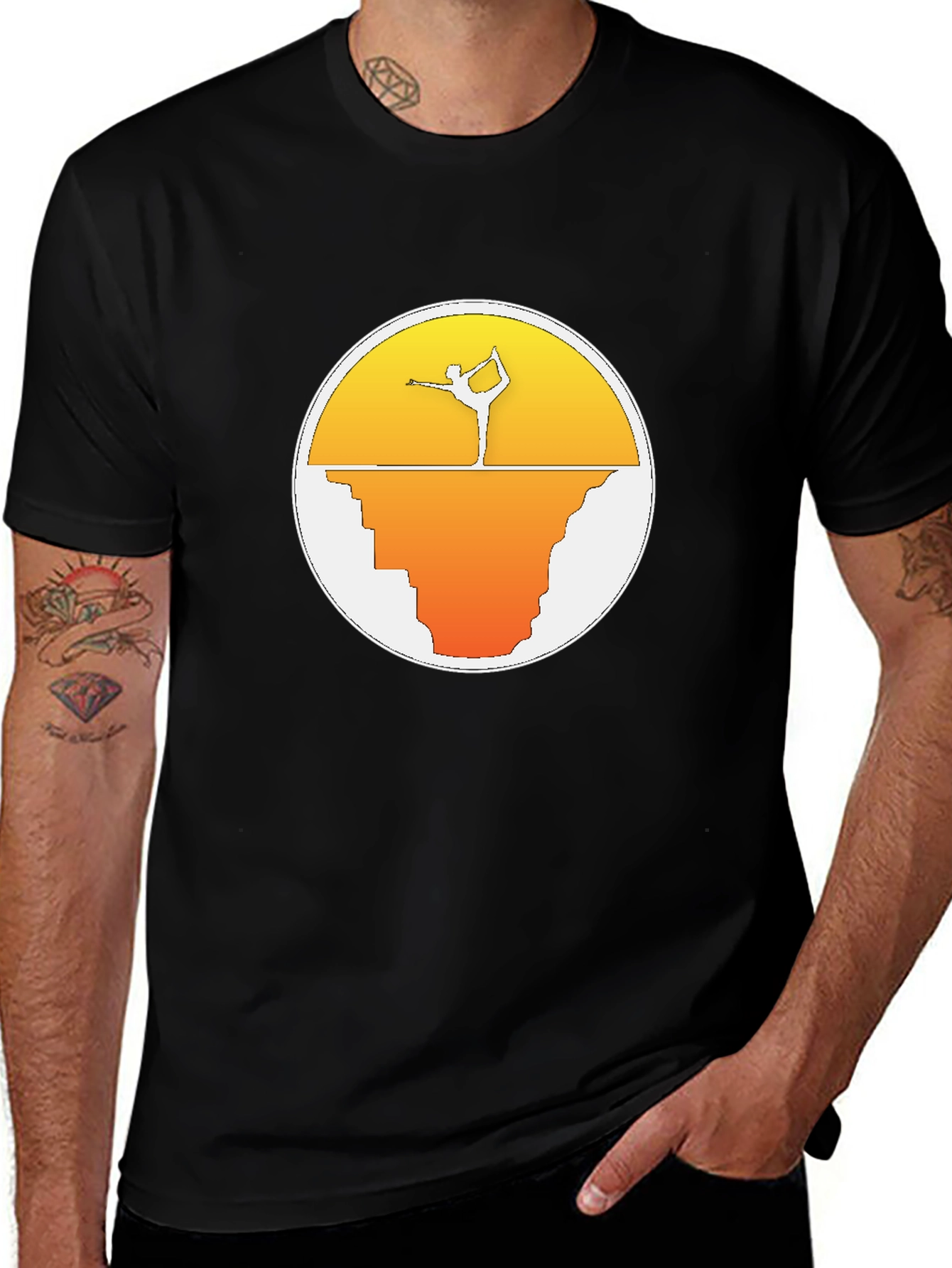 Yoga Pose Sunset Graphic Tee - Black
