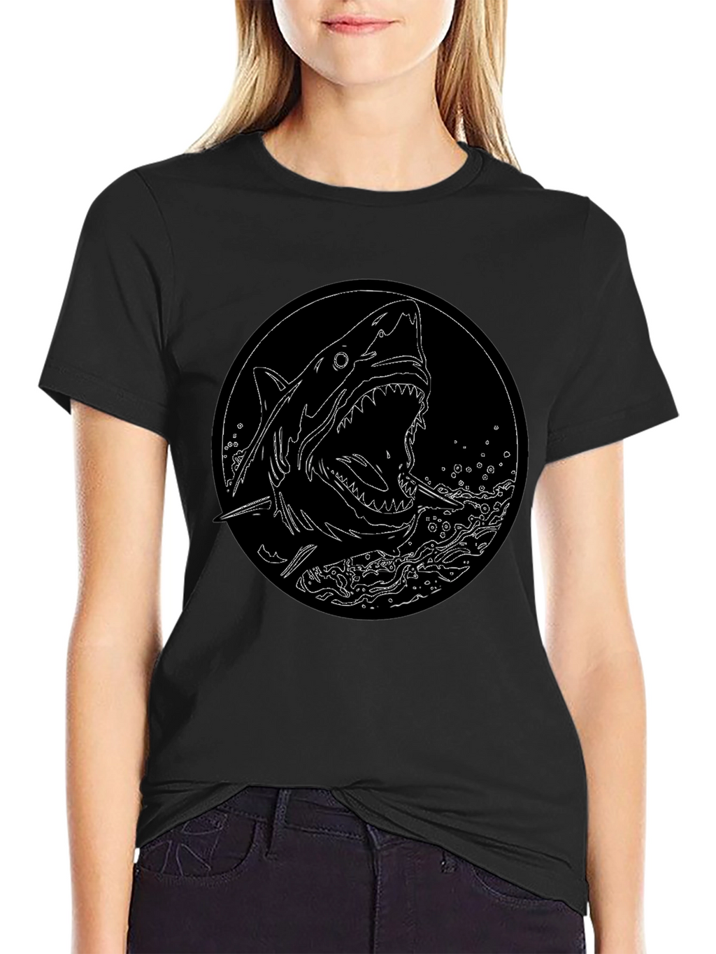 Shark Graphic Tee - Black Cotton T-Shirt