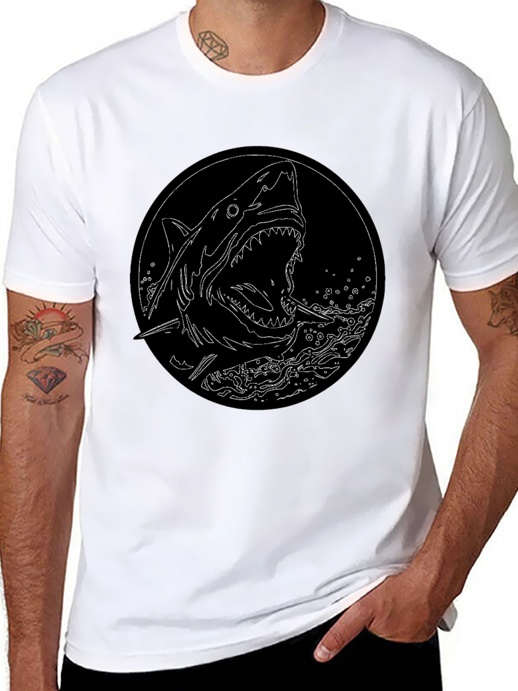 Shark Graphic Tee - Black Cotton T-Shirt