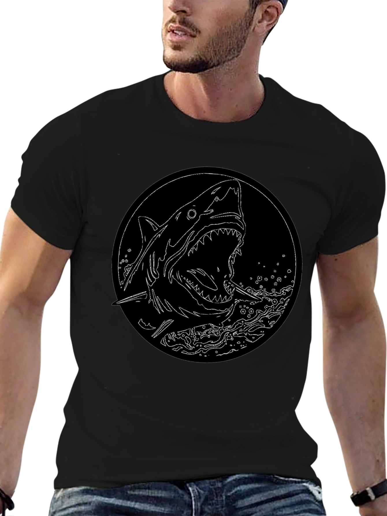 Shark Graphic Tee - Black Cotton T-Shirt
