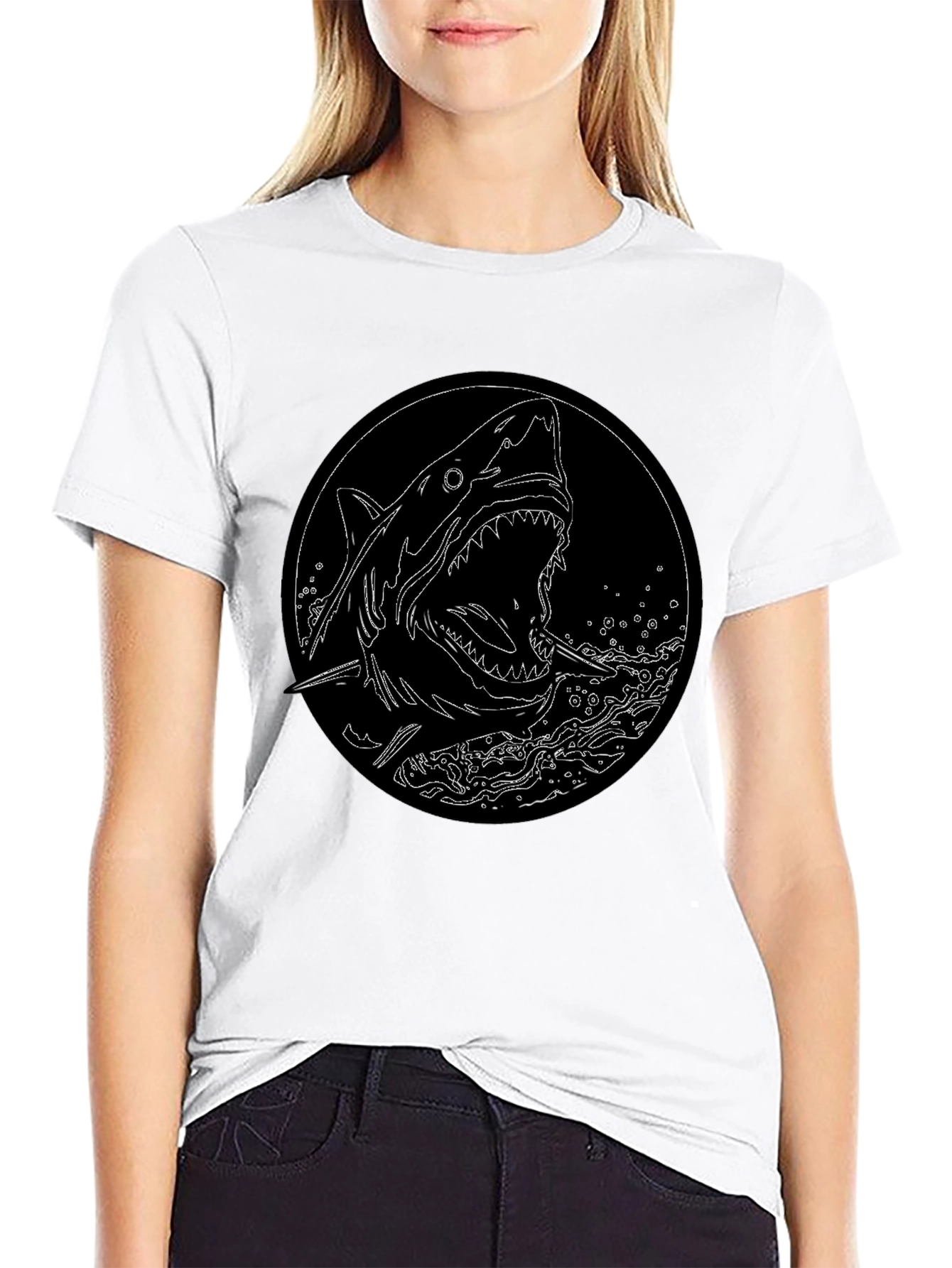 Shark Graphic Tee - Black Cotton T-Shirt