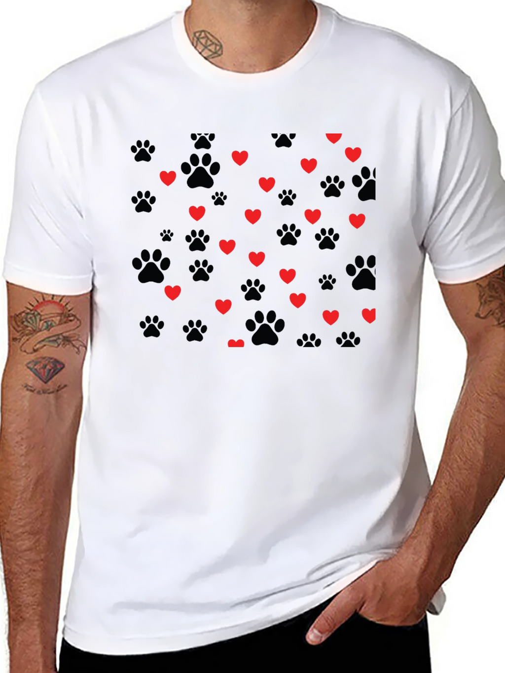 Heart Paw Print T-Shirt - Black Crew Neck Tee