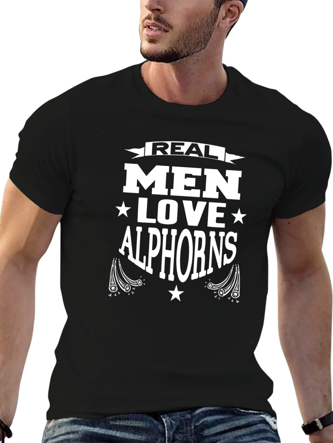 Real Men Love Alphorns T-Shirt - Black