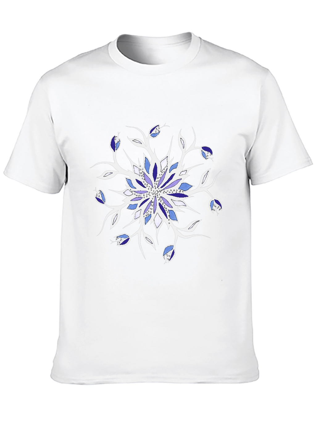 Blue Floral Mandala Black T-Shirt