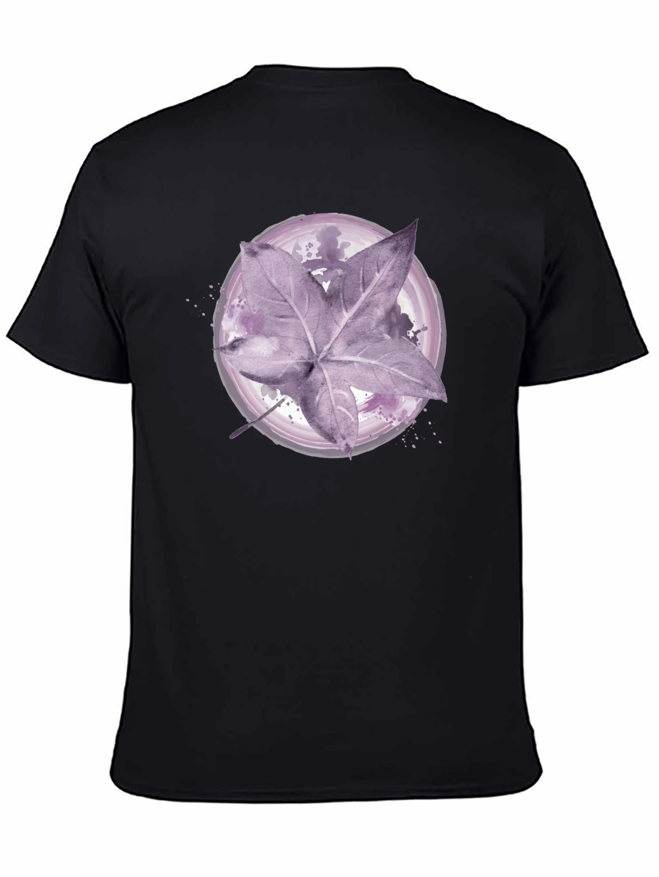 Artistic Leaf Print Black T-Shirt