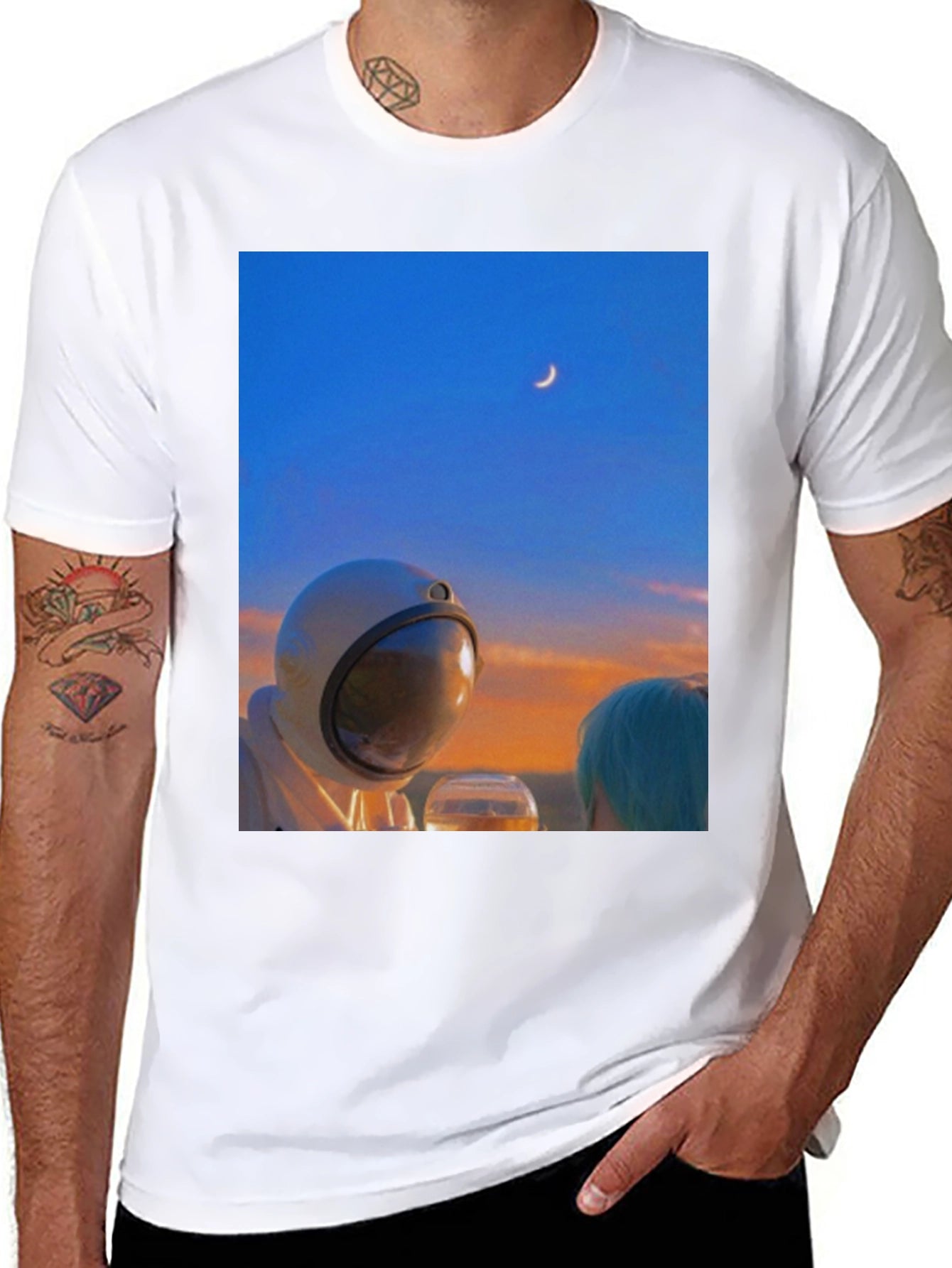 Astronaut Moon T-Shirt - Black Cotton Graphic Tee